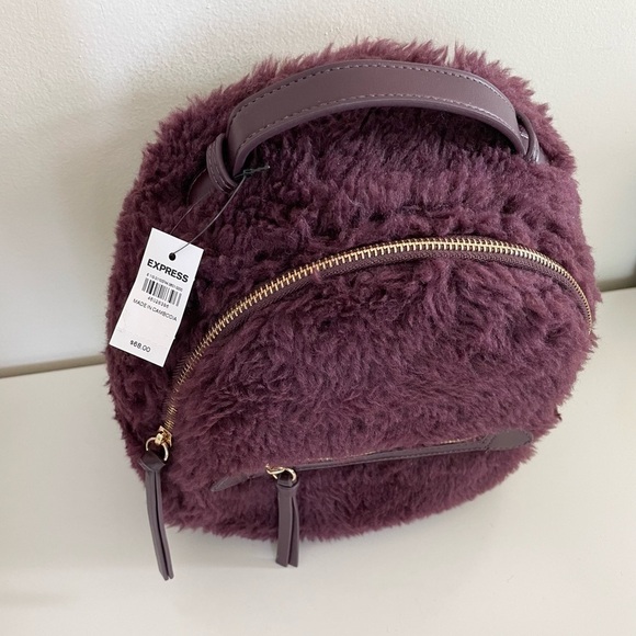 Express Teddy Fabric Plush Zip Up Purple Backpack with Adjustable Straps NWT - Picture 9 of 14